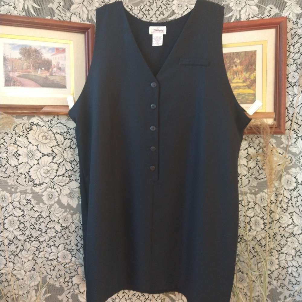Worthington black vintage blouse sleeveless v neck polyester blend ties in back